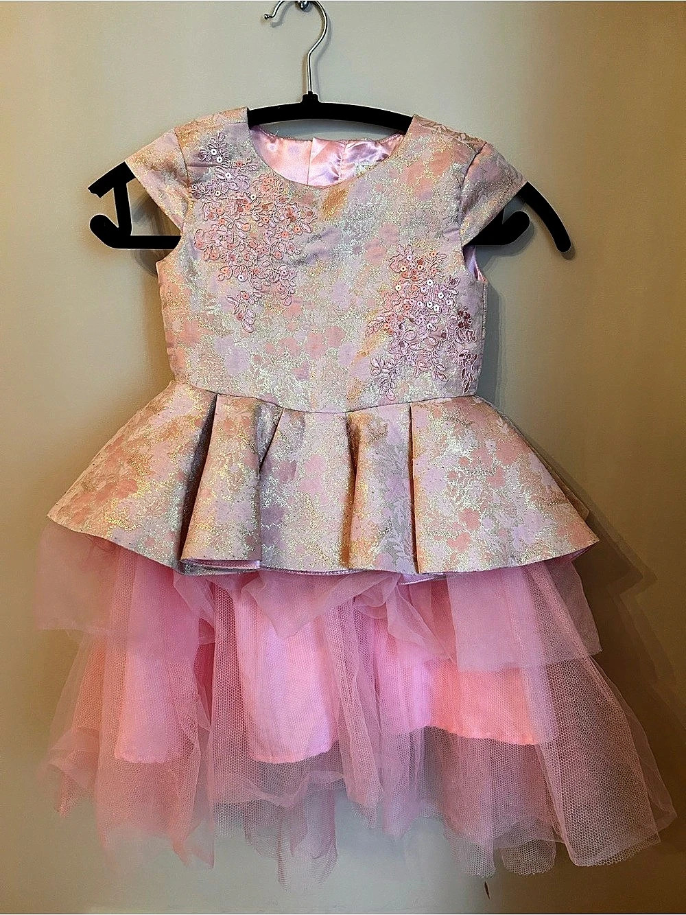 Disney Princess Aurora Girls Pink & Gold Floral Formal Dress